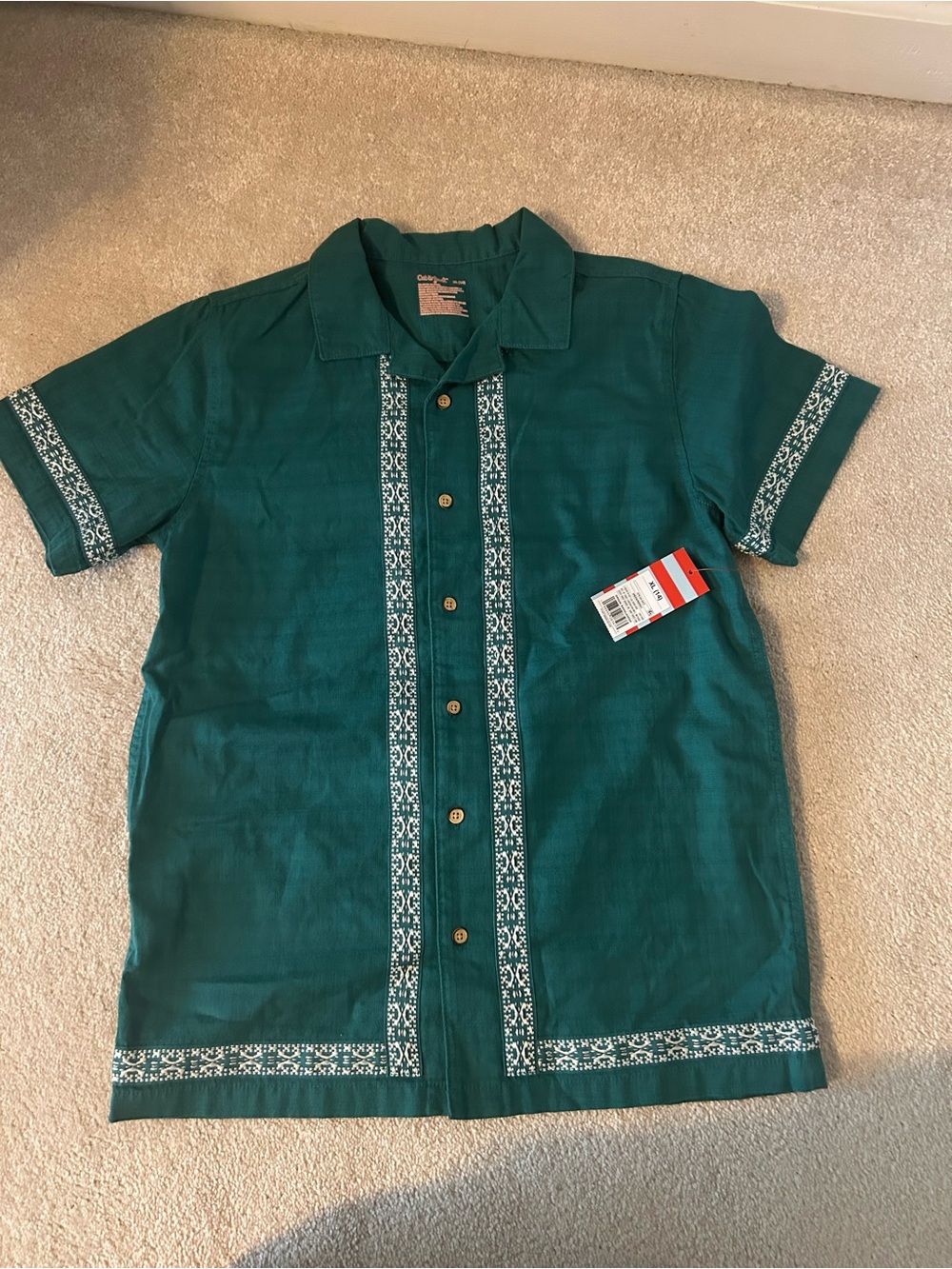 Cat & Jack Teal Short-Sleeve Button-Down Shirt with White Trim